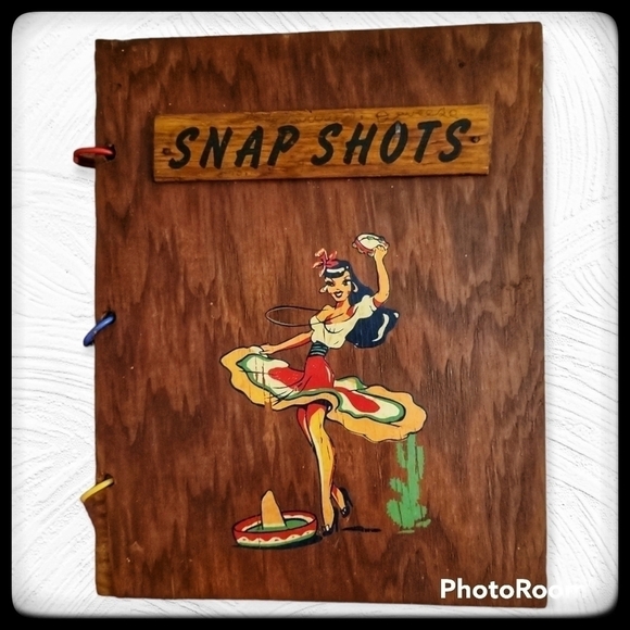 VTG 1940s Wood Painted Mexican Dancing Lady Snap Shots Book - Picture 1 of 7